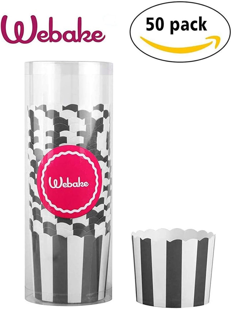 Webake Nonstick Paper Baking Cups for Popcorn Cupcake, 6oz Cupcake Bath Bomb, Muffin Case, Set of 50, Black Stripe for Halloween Party Decorations - Image 4
